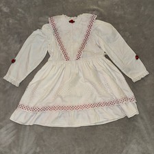 Vintage 1980s Evy Girl's Dress White Lace Red Ribbon Trim Roses Size 6x Stains