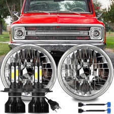 For 1967-1972 Chevy C10 Pair 7 Inch Led Headlights Round Dot Approved Hilo Lamp