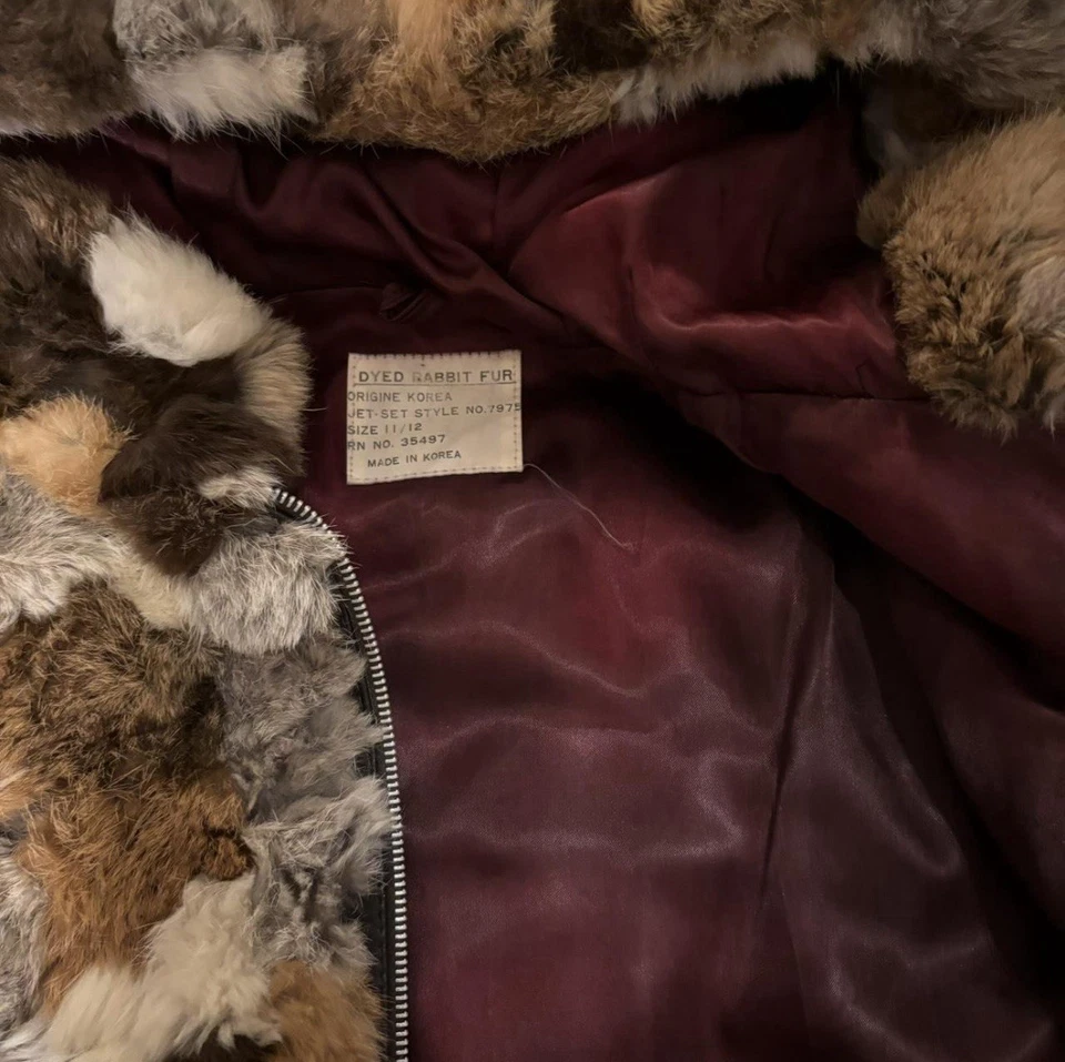 Vintage Grey/White Rabbit Fur Zip-Up Bomber Jacket Women's - Image 4 of 4