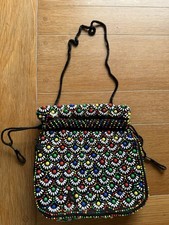 Vintage 1970's Colorful Beaded Purse Handbag Hippy Retro Wristlet Shoulder