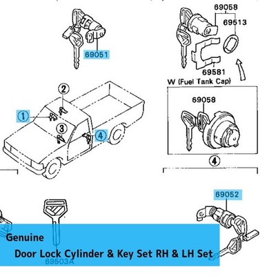TOYOTA HILUX LN110L '89-97 Genuine Door Lock Cylinder & Key Set RH