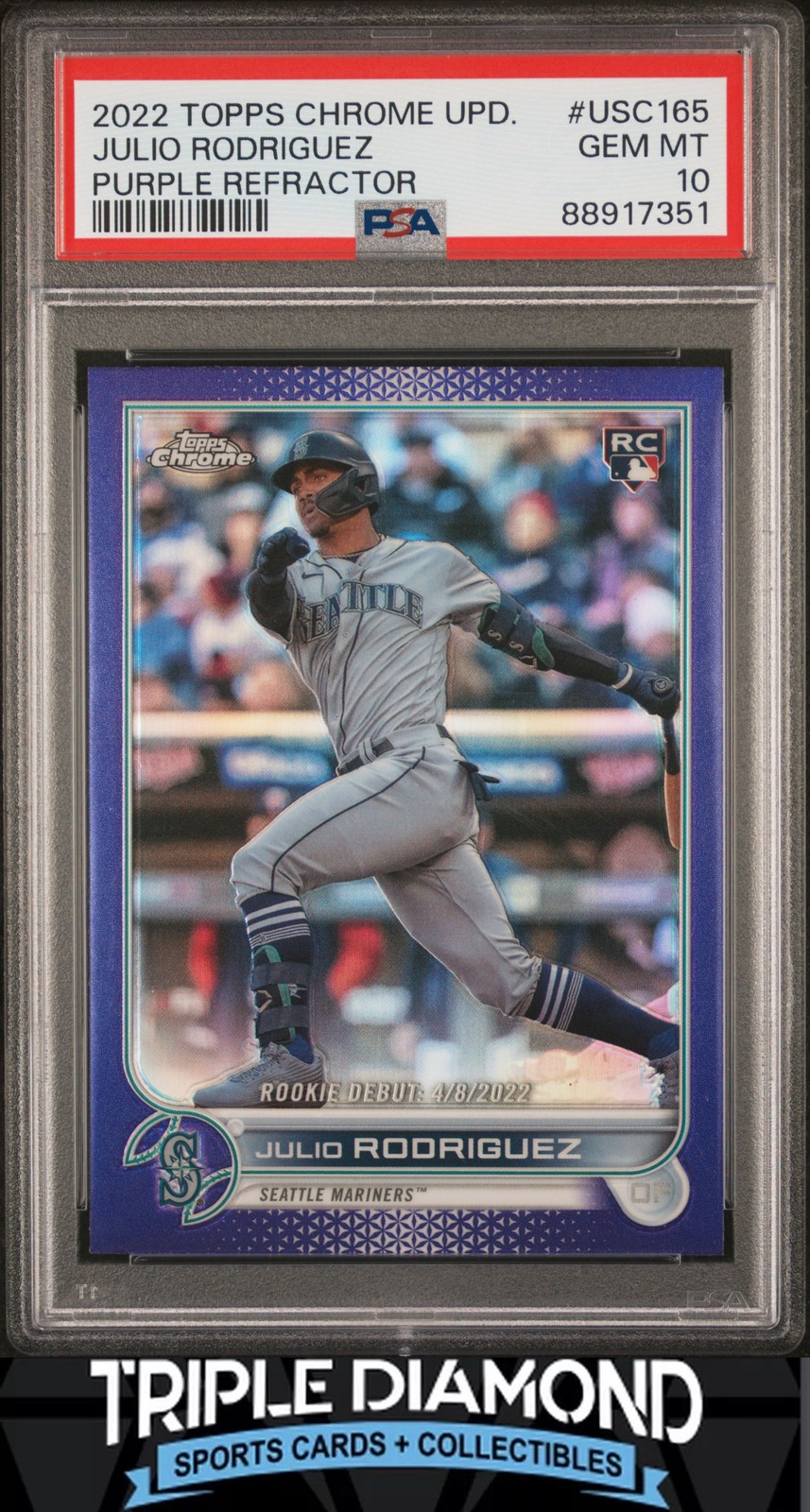 2022 Topps Chrome Update Julio Rodriguez Rookie Purple Refractor PSA 10 AF532