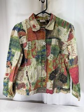 Chico's Colorful Artistic Print Linen Cotton Jacket Size 1 3918