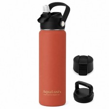 Triple Insulated Stainless Steel Water Bottle with Straw Flip Top Lid 750ml