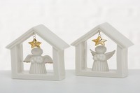 Krippe Mit Engel Porzellan HöHe 16 Cm Weihnachten Advent 2-Er Set