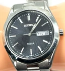 Men's Vintage Seiko Solar Watch Stainless Steel, Day & Date, Water Resistant. 8"