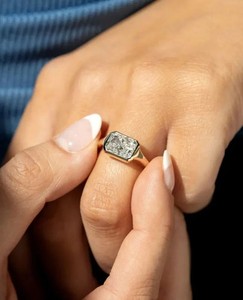 Authentic 3 CT Radiant Moissanite East West Bezel Engagement Ring 14k Yellow Gold Plated