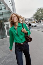 Camicia Zara taglia S in raso verde con taschino 