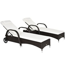 Image of Outsunny 3 PCS Rattan Lounger Recliner Bed Garden Furniture Set w/ Side Table