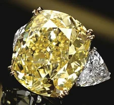 3ct Cocktail Party Ring inspired 925 Sterling Silver Yellow Cushion Three Stone