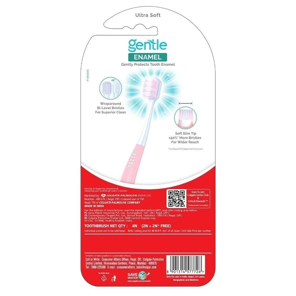 Colgate Gentle Enamel Ultra Soft Bristles Manual Toothbrush 4 Pcs (Buy2 Get 2) - Image 4 of 4