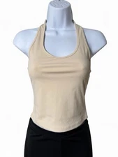 Y2K Beige Halter Tank Top Minimalist Stretch Summer Basic