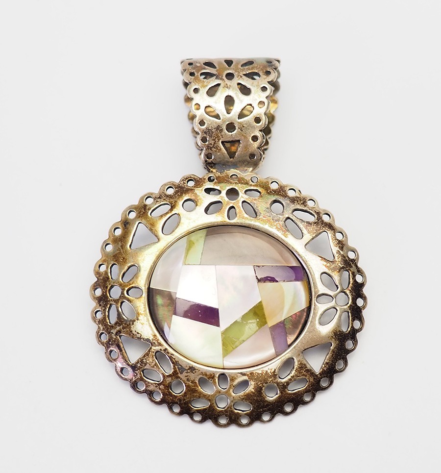 Gorgeous ornate patchwork abalone gemstone inlay … - image 1