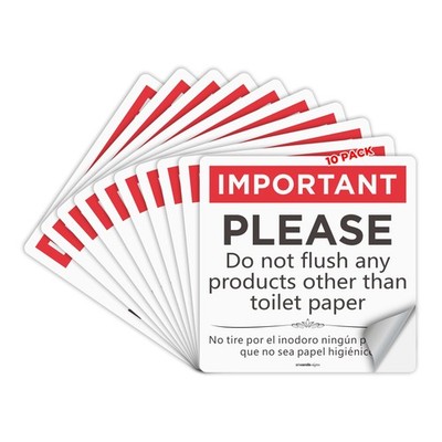Please Do Not Flush Sign stickers 10 Pack 6'' x 6'' Please Do Not Flush Anythin...