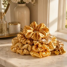Yellow Satin Women's Scrunchies for All Hair Types, Classic Solid Casual