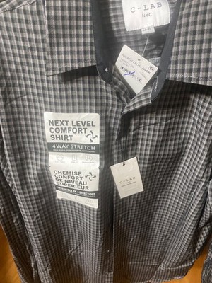 C-Lab NYC Mens Gray  mix L Slim Fit 4-Way Stretch Button Up Shirt 17.5  34-35 