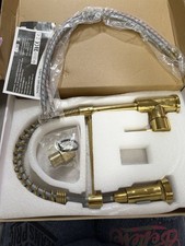 Gold High Arc Pull-Out Kitchen Tap Single Lever Deck Mounted w/ Flex Hoses