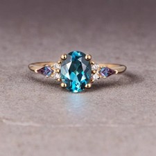 2 Ct Oval Cut Simulated Blue Topaz Wedding Solitaire Ring 14K Yellow Gold Plated