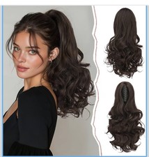 Sofeiyan 14  Ponytail Ext. Long Curly Ponytail Clip Claw Hair Extension Dk Brown