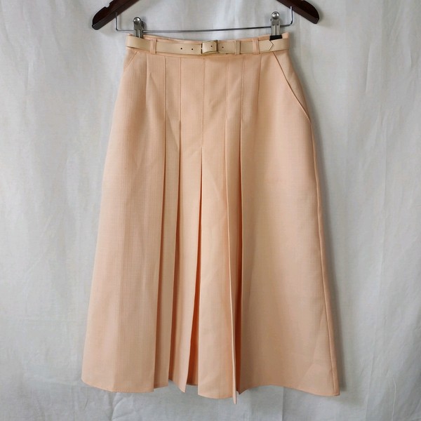 St Michael Womens Size 10 Orange Pleated Skirt with belt Vintage 1970s Lined