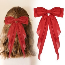14.17 Inch Large Bowknot Hair Ribbon Barrette for Women Red