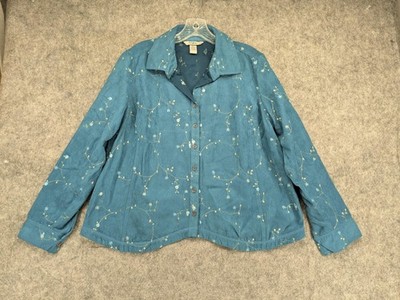 IB Diffusion Jacket Womens XL Embroidered Floral Button Up Lightweight Polyester