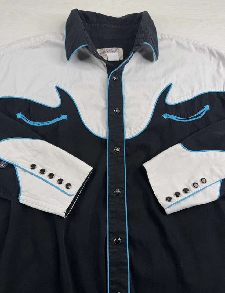 Vtg Rockmount Ranch Wear Shirt Black Western Pearl Snap Rockabilly Rodeo 70s XL - Image 3 of 4