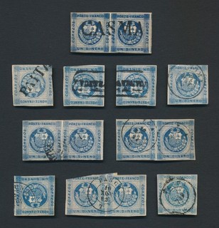 PERU STAMPS 1860 ARMS 1d AZURE CLASSICS POSTMARK STUDY INC CASMA PAIR