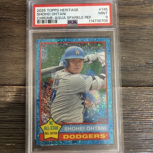 2025 Topps Heritage - Shohei Ohtani #148 Blue Sparkle Refractor PSA 9