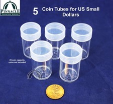 5 Round Coin Tubes for 25 USA SAC NA  President Small Dollars w Screw on Lid