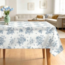 Rustic Blue Floral Tablecloth Waterproof, Flower Table Cloth Rectangle Stain ...
