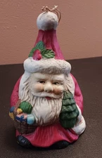 1990s Vintage Artmark Hand Painted Santa Bell Christmas Decor Holiday Decor