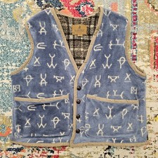 Barn Fly Ranch Collection Made in USA Mens XL Fleece Vest Buffalo Button Up Blue