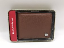 MEN'S QUIKSILVER BROWN/LIGHT BLUE BIFOLD VEGAN LEATHER WALLET NEW IN TIN GIFTBOX