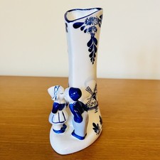 Vintage Delft Heart Vase Dutch Windmill EH 10371 Hand painted Blue & White 6”