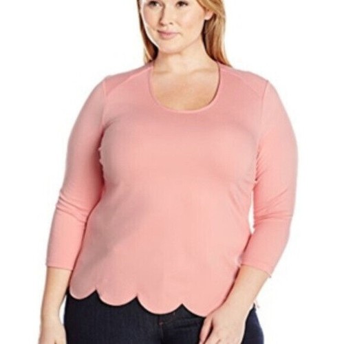Melissa McCarthy Seven 7 Women's size 1X Pink Scalloped Hem Top Blouse - Picture 3 of 11