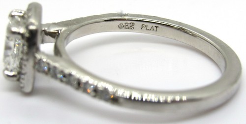 Platinum Diamond Halo Engagement Ring Estate Cushion Cut With Accents Size 4.75 - Picture 6 of 10