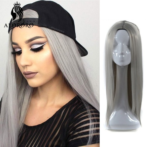 Long Straight Wig 26 Inches Natural Grey Wire Hair Wig  Black Mixed Color Wigs  - 第 1/14 張圖片