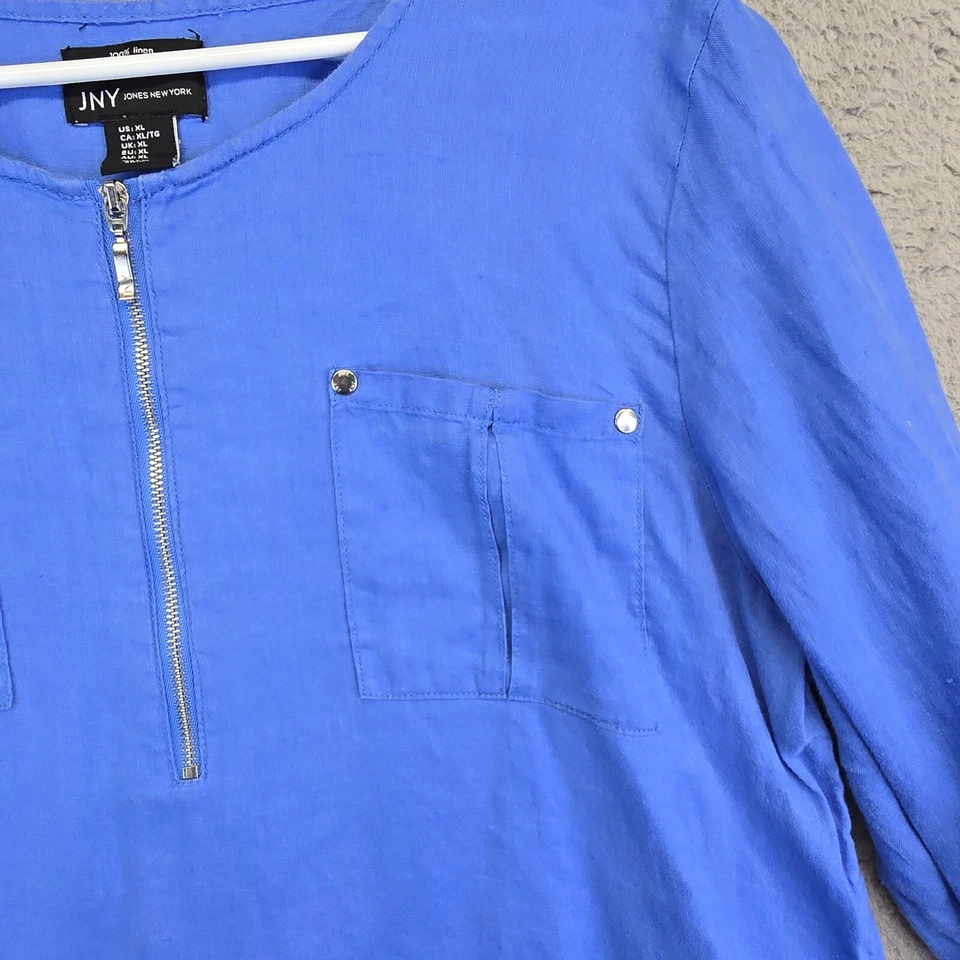 Jones New York Top Womens XL Tab Sleeve Half Zip Linen Quiet Luxury Preppy Y2K - Image 4 of 4