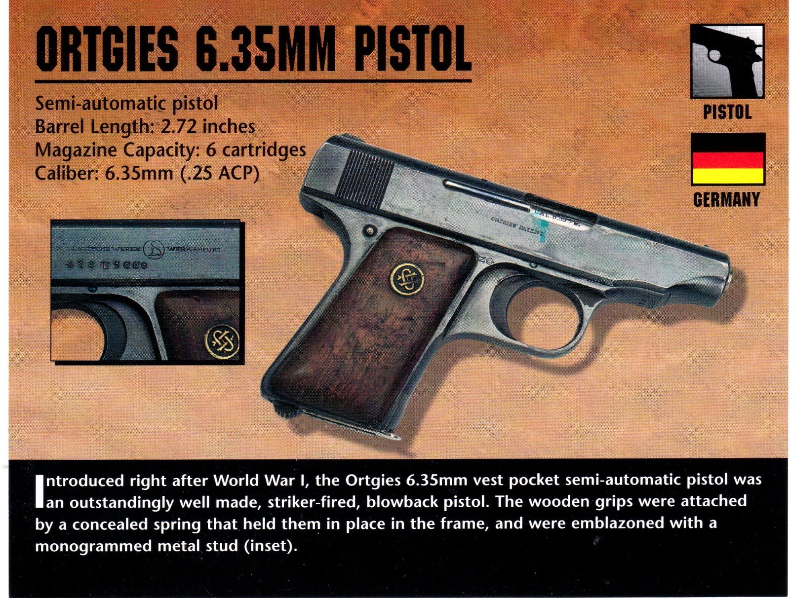 Ortgies 6.35MM Pistol Classic Firearms Photo Card u