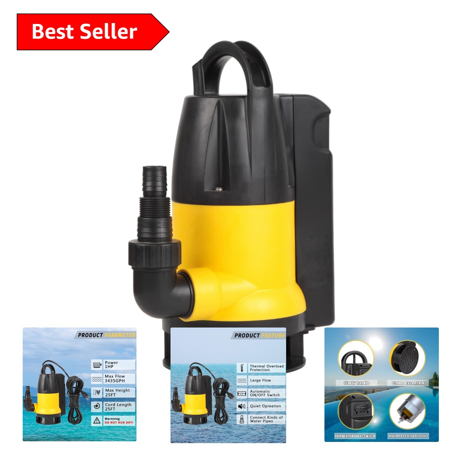 Efficient 1HP Sewage Drain Pump - Automatic Operation with Multi Outlet Sizes