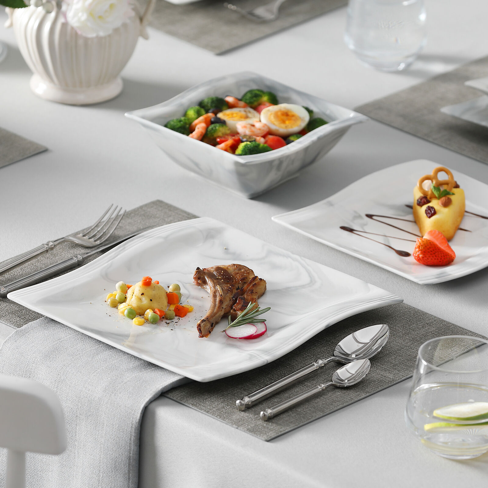 Malacasa Flora Marble Grey Porcelain Dinnerware Set Plates, Cups, Bowls,  And Saucers For 6 People Elegant Tableware Collection From Qg8i, $151.05