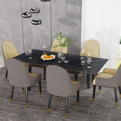 WISFOR Large Extendable Dining Table Marble Kitchen Coffee Table for 6-8 Person