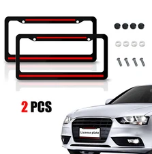 2X Metal Red Line Car SUV License Plate Frame Cover Black For Toyota Accessories