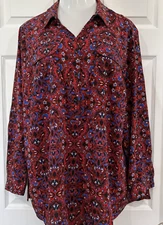 Catherine’s Plus Size 1X Red Blue Black Stretch Blouse Tunic Top Floral Print 