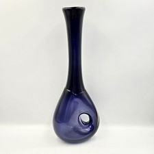 Large Murano Cobalt Blue Donut Hole Art Glass Stretch Swung Vase Abstract 14"