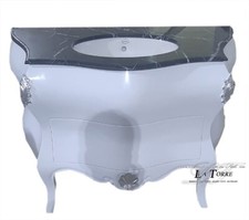 Mobile bagno Luigi XV bianco argento marmo nero bombato barocco moderno Mi02