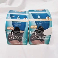 2 Leggs Body Brief Shapewear Pantyhose 69801 Sz A Jet Black sheer toe Vtg Nos