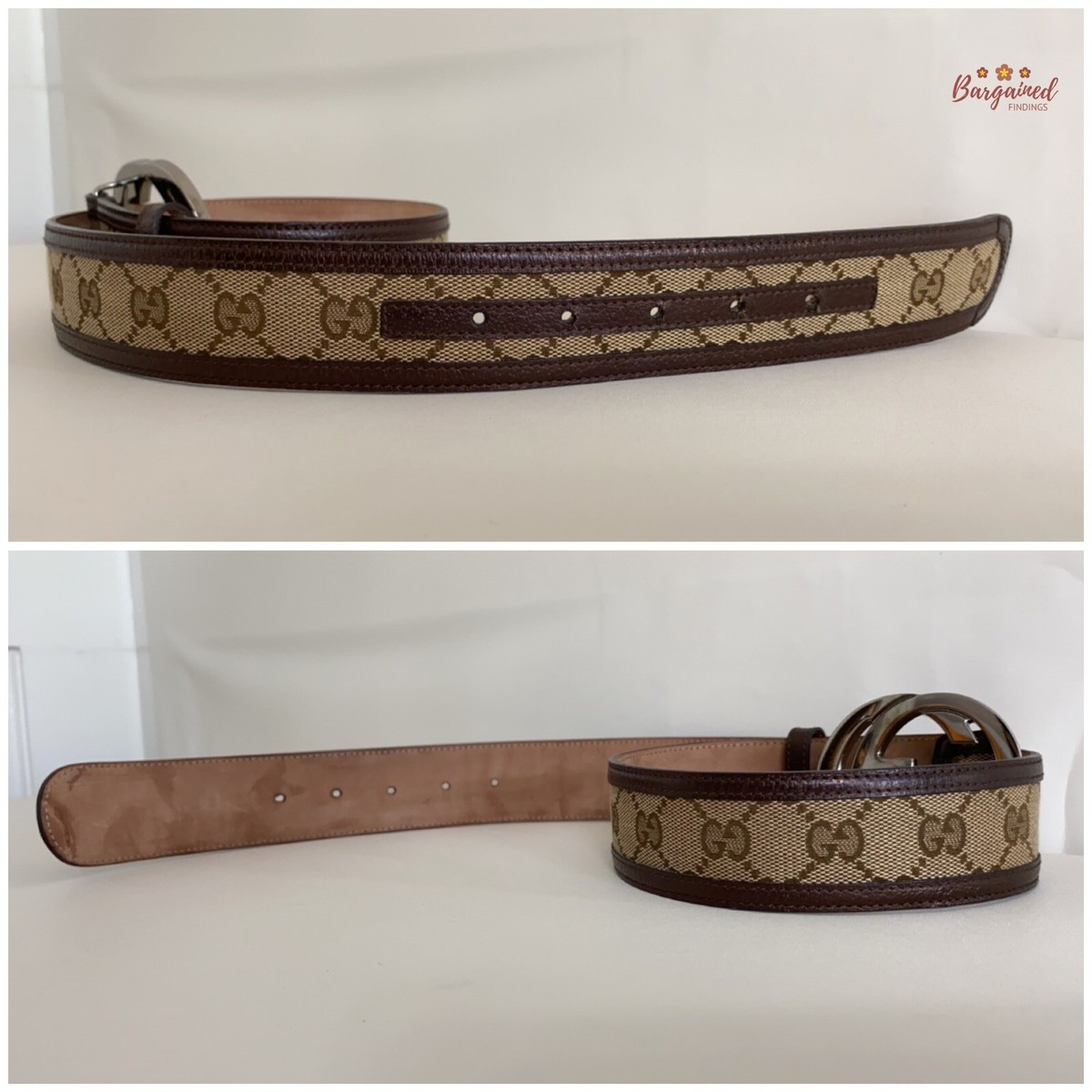 Authentic GUCCI Brown Monogram Canvas Silver Interlocking G Buckle