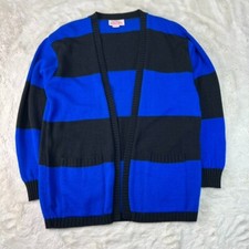Fall River knitting Mills Cardigan Sweater Womens L/XL Blue / Black Made in USA